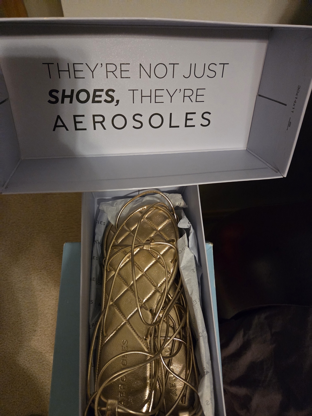 AEROSOLES Metallic Gold Lace-Up Sandals